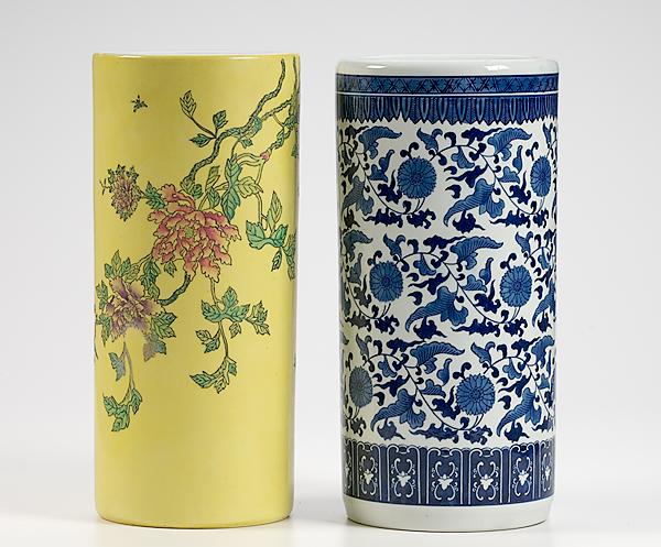 Appraisal: FAMILLE JAUNE PORCELAIN UMBRELLA STAND PLUS Chinese th century a