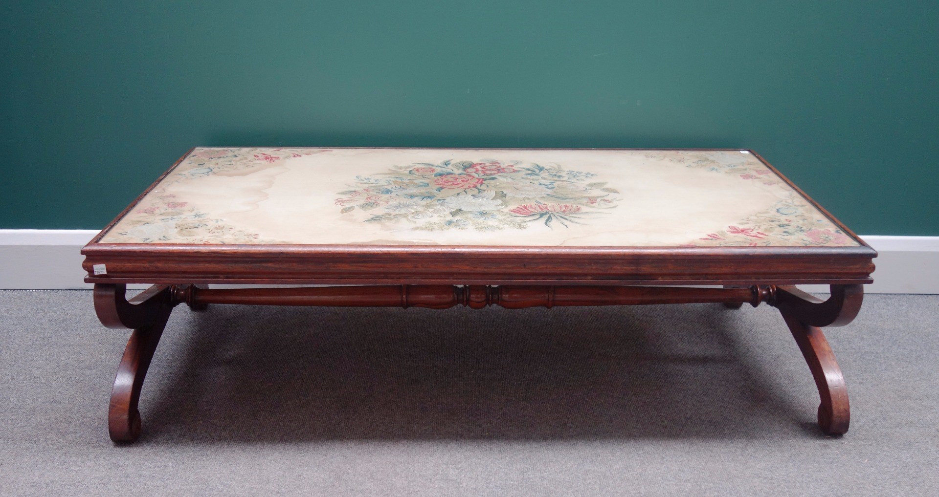 Appraisal: A large Victorian rosewood rectangular stool frame with later woolwork