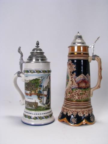 Appraisal: Two porcelain lidded decorative steins including Schrobenhausen Germany lidded stein