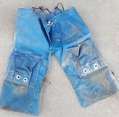 Appraisal: Blue tarp material dive chafing pants Item B Blue tarp