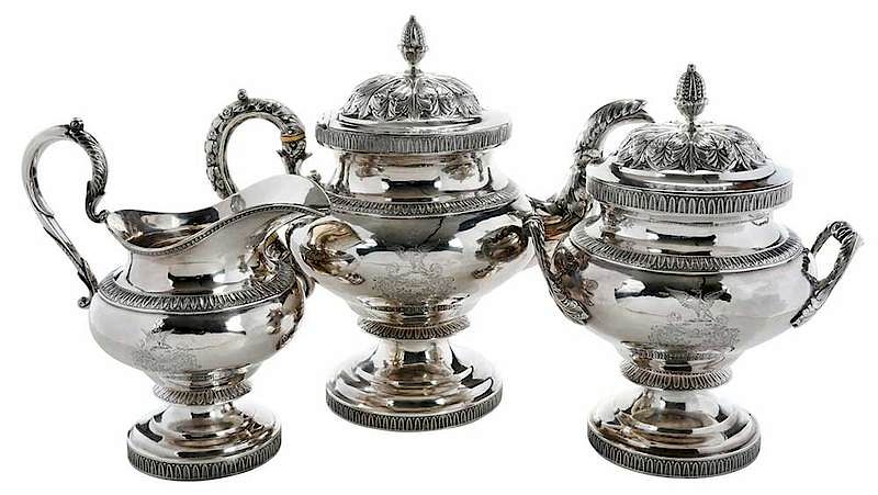 Appraisal: Three Piece New York Coin Silver Tea Service American urn