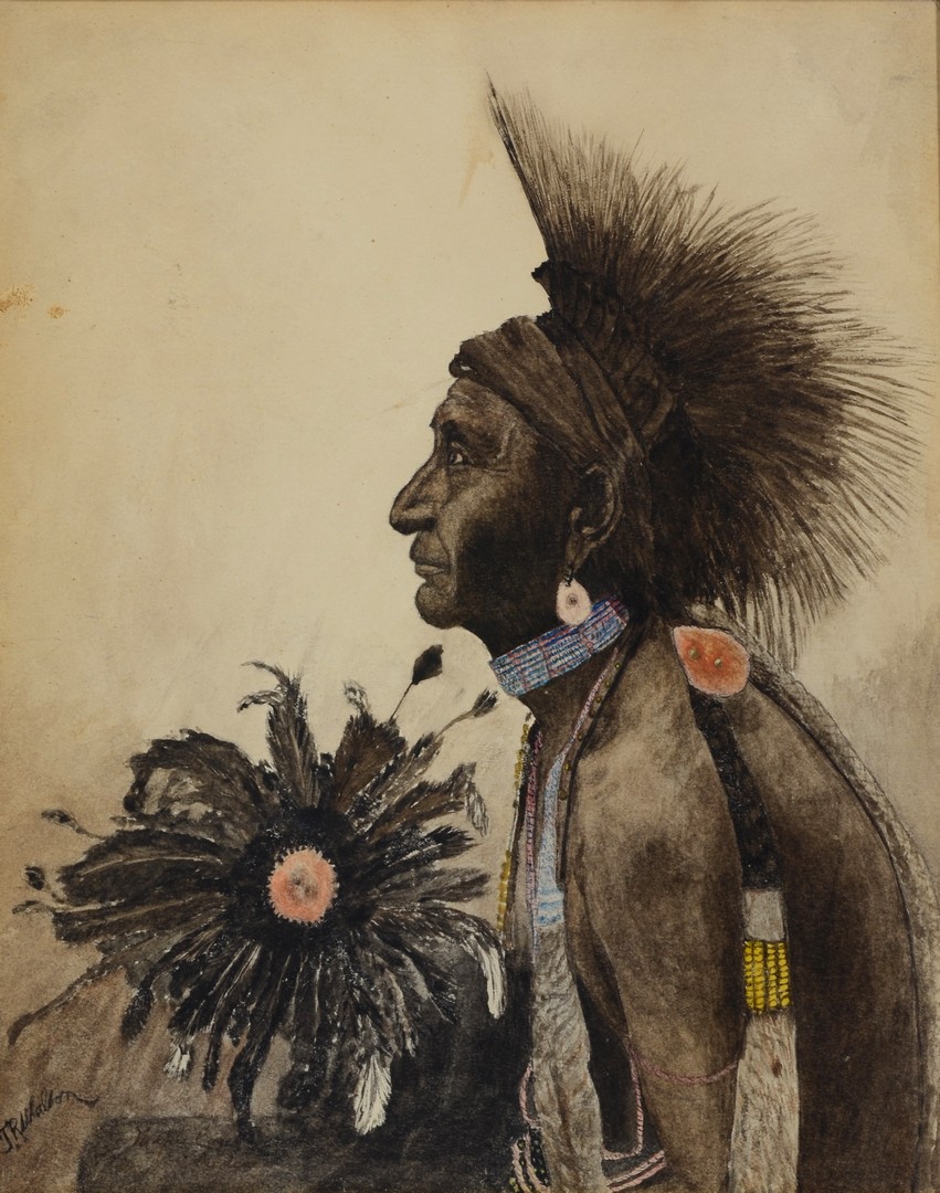 Appraisal: American School th Century watercolor Native American in Profile signed