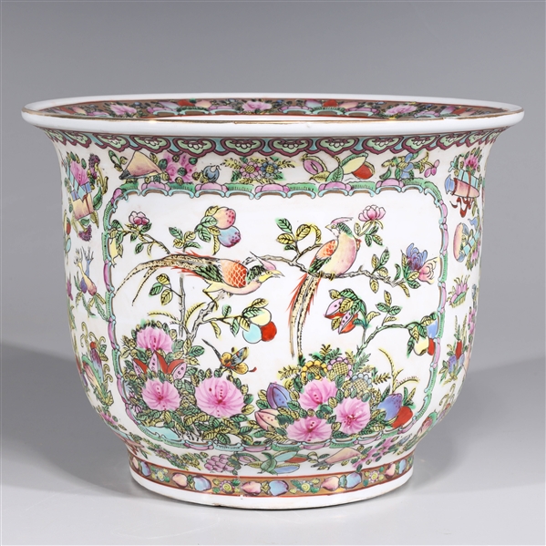 Appraisal: Chinese famille rose enameled porcelain planter with birds flowers scholars'