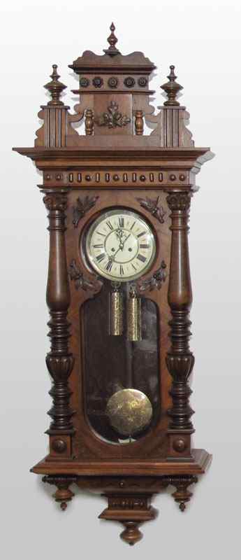 Appraisal: A GRAND MULLER DUAL WEIGHT VIENNA REGULATOR CLOCK Large carved