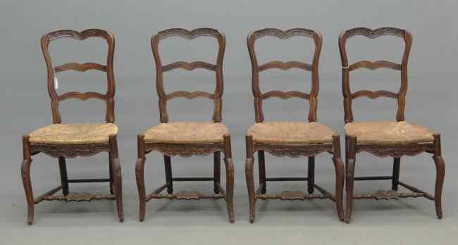 Appraisal: Set of four rush seat French chairs '' Seat Ht