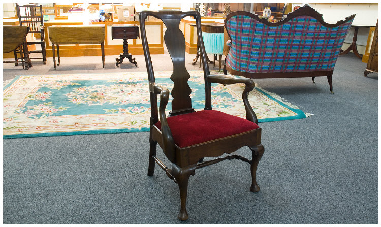 Appraisal: George II Walnut Carver Chair c Upholstered seat sitting on