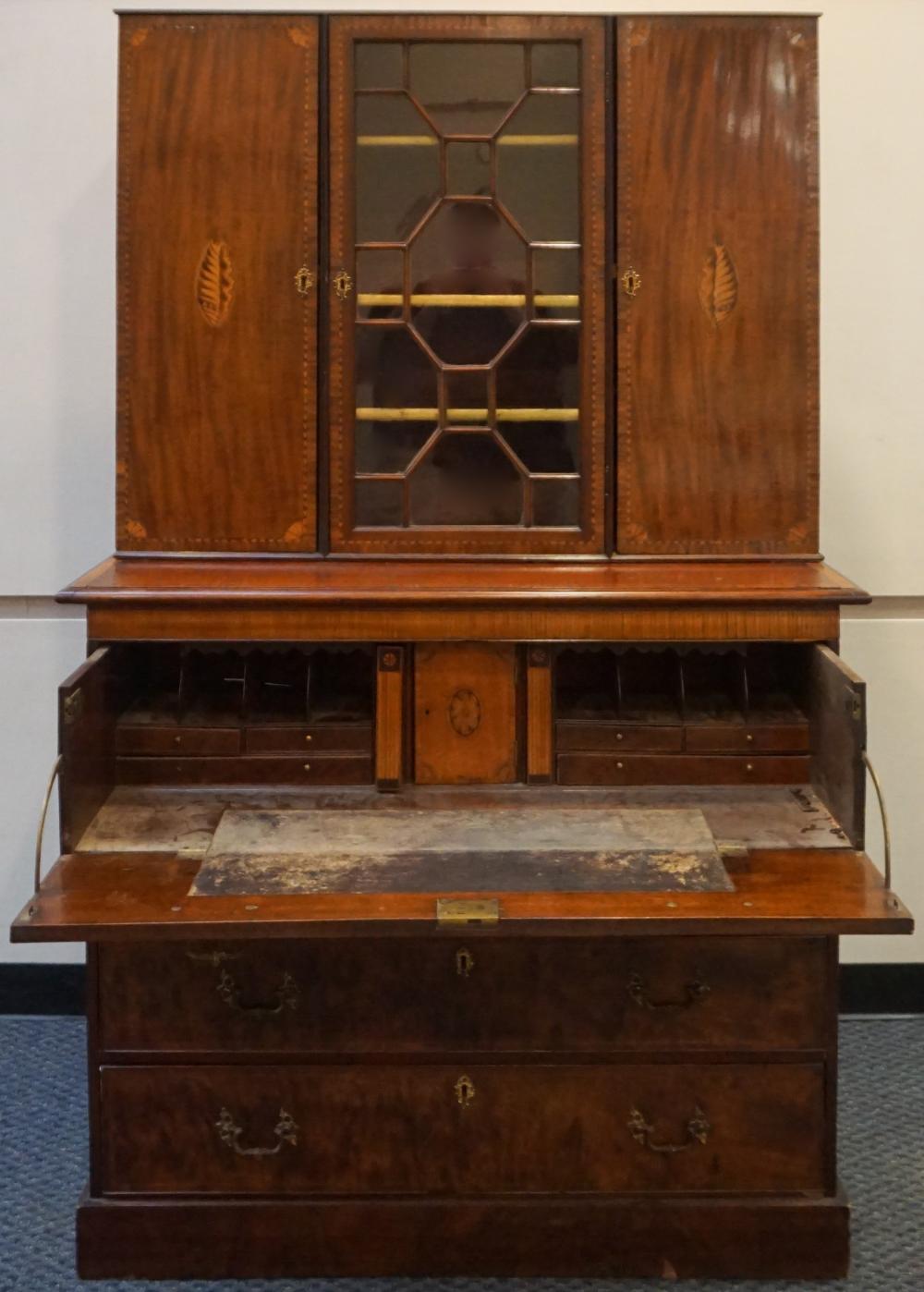 Appraisal: GEORGE IV INLAID MAHOGANY TWO PART BUREAU BOOKCASE X X