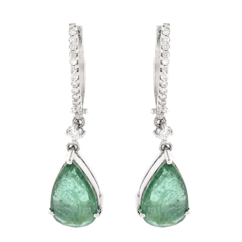 Appraisal: Emerald Diamond and K Earrings Approx Carat Pear Shape Emerald