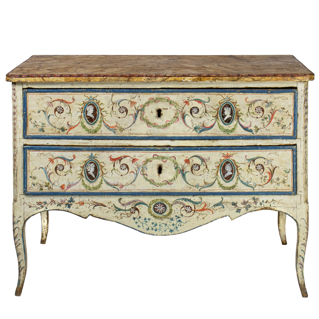 Appraisal: AN ITALIAN POLYCHROME DECORATED DRESSING CHEST CIRCA An Italian polychrome