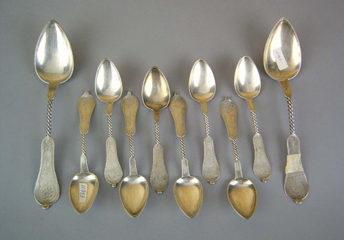 Appraisal: Cincinnati Ohio bright cut silver spoons ca by Duhme Co