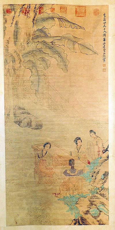 Appraisal: Ink and Color Scroll Painting of Geisha On paper Depicting