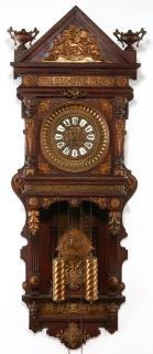 Appraisal: AN ANSONIA 'HANGING ANTIQUE' MODEL OAK CASE WALL CLOCK The