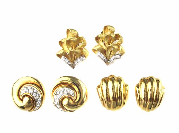 Appraisal: A collection of two pair of diamond and k gold