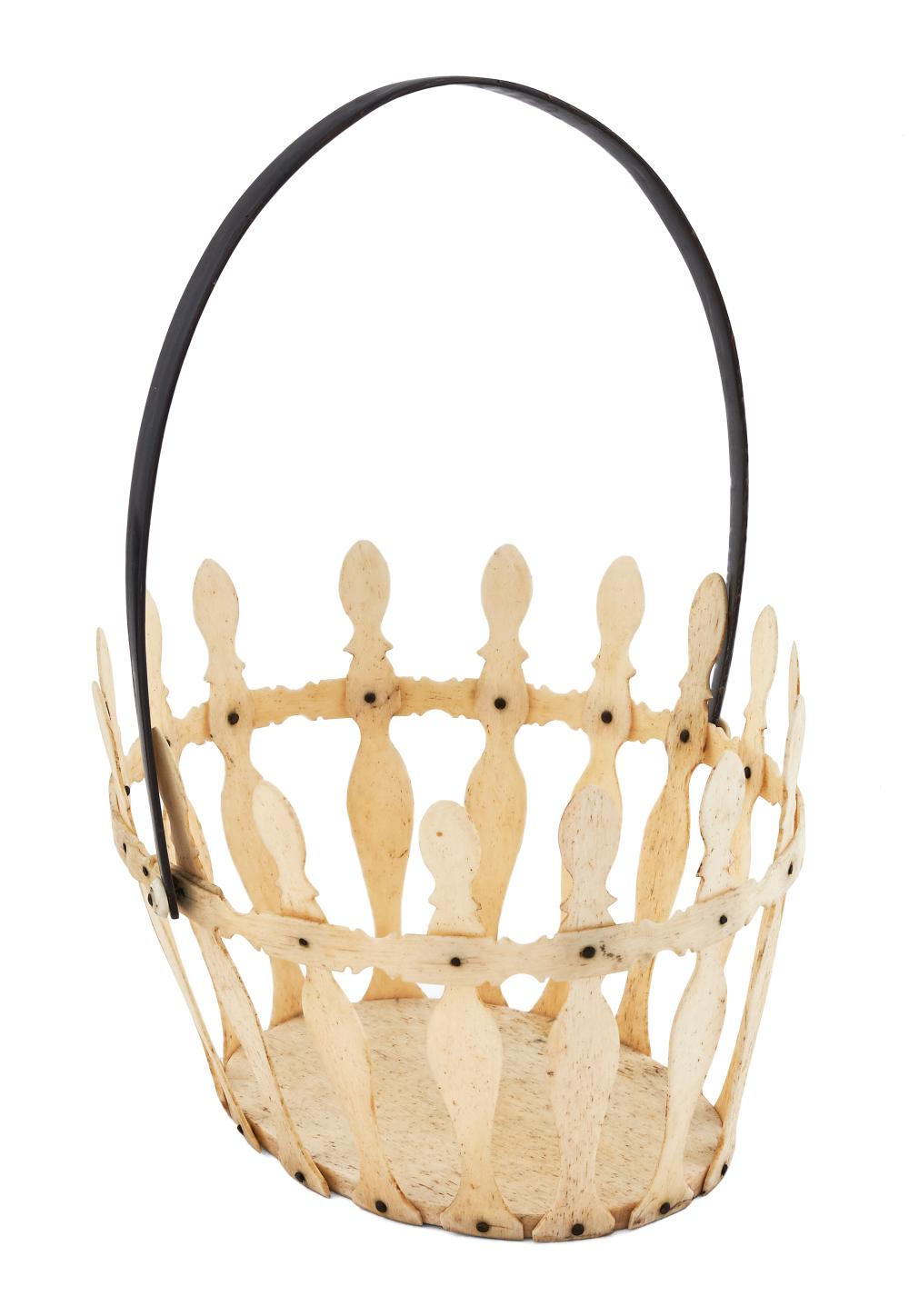 Appraisal: WHALEBONE BASKET WITH BALEEN SWING HANDLE TH CENTURY HEIGHT WITH