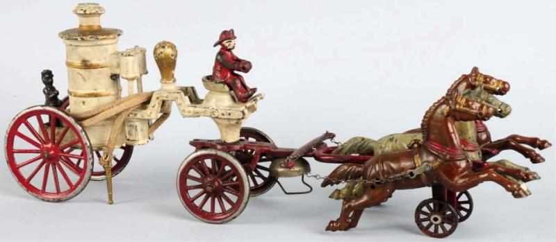 Appraisal: Cast Iron Horse-Drawn Fire Pumper Toy American Pulled by three