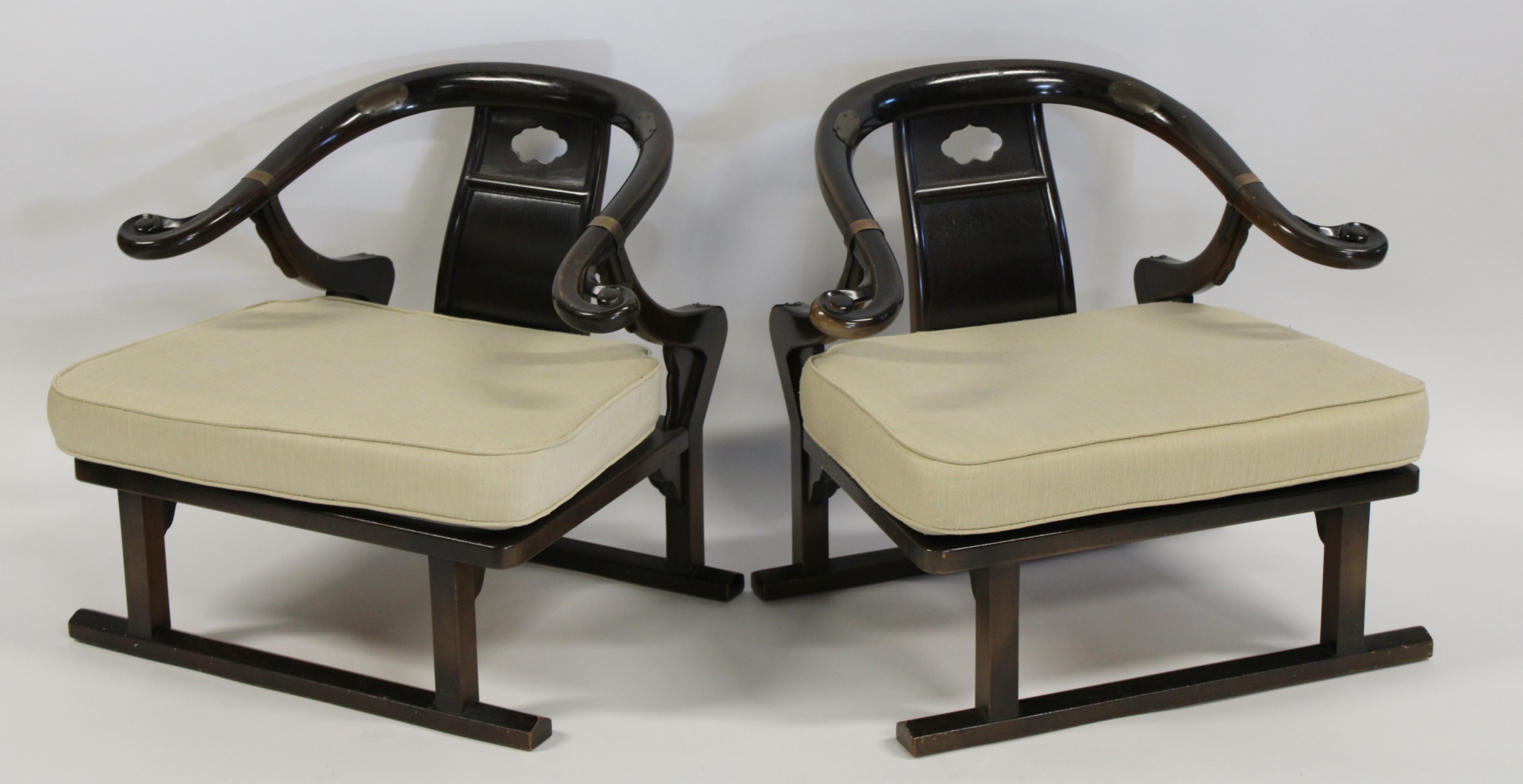 Appraisal: BAKER Pair Of Ebonised Chairs By Michael Taylor Asian style