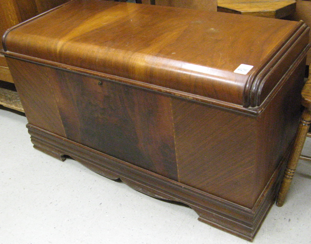 Appraisal: CEDAR AND WALNUT WATERFALL BLANKET CHEST American c 's The