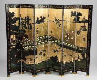 Appraisal: Chinoiserie style six panel double sided screen l Chinoiserie style