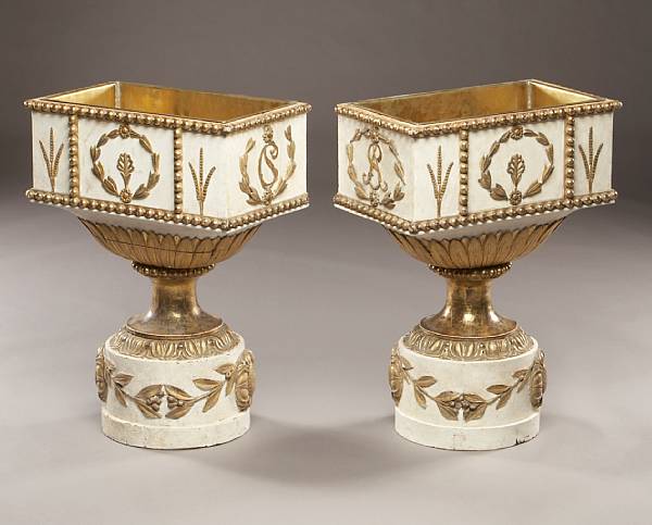 Appraisal: A pair of Neoclassical style parcel gilt and paint decorated