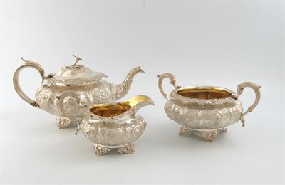 Appraisal: A three-piece William IV silver tea set by John Wakefield