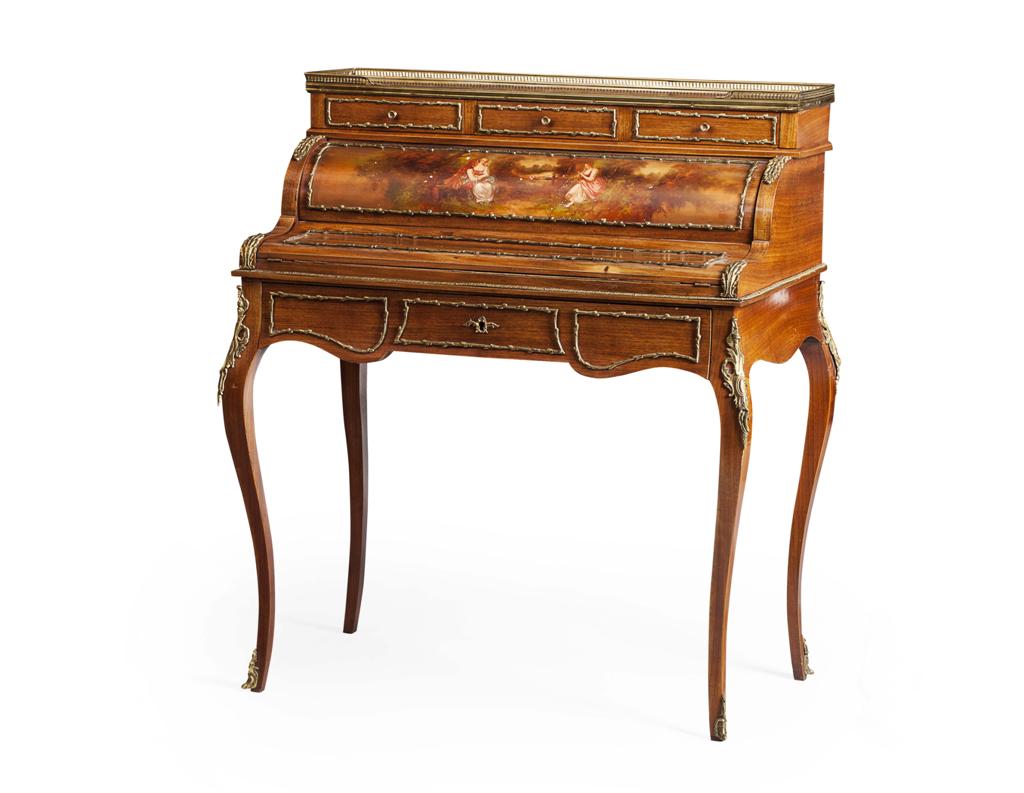 Appraisal: LOUIS XV STYLE AMARANTH AND VERNIS MARTIN BUREAU LATE TH