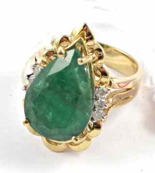 Appraisal: EMERALD DIAMOND AND FOURTEEN KARAT GOLD RING WITH APPRAISAL centering