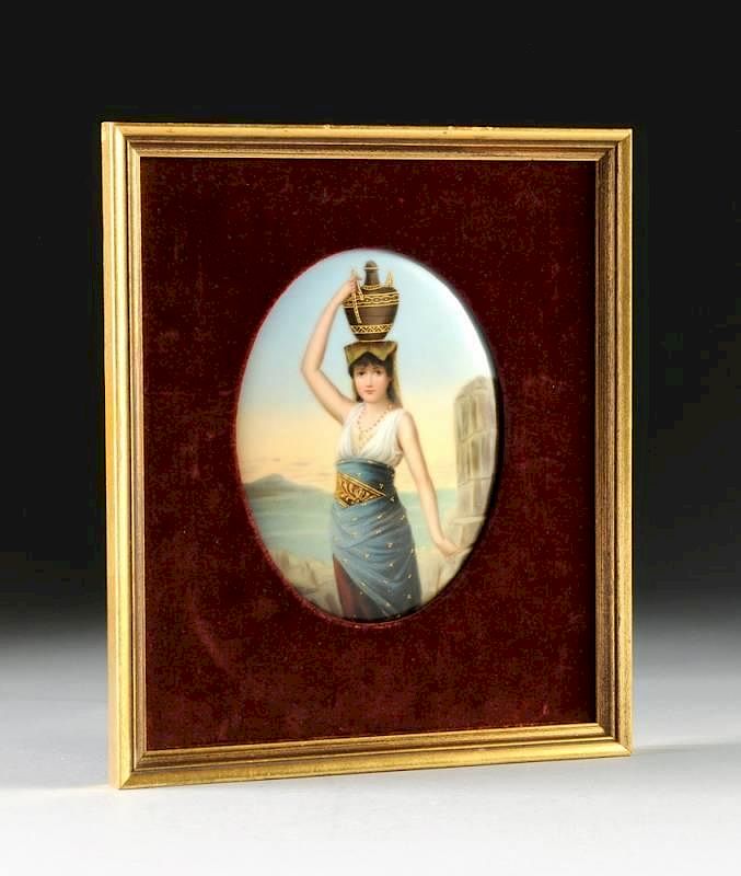 Appraisal: A CONTINENTAL POLYCHROME PAINTED PORCELAIN PLAQUE TITLED POMPEIAN MAIDEN POSSIBLY