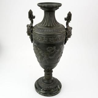 Appraisal: Antique Neoclassical Style Patinated White Metal Urn on Marble Base