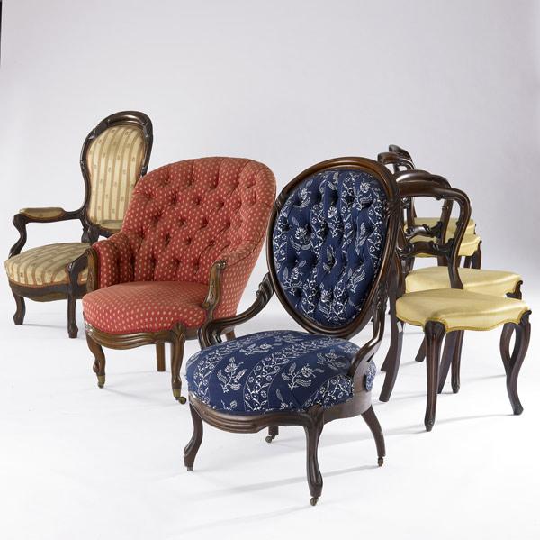 Appraisal: SEVEN VICTORIAN CHAIRS Set of four together with three parlor