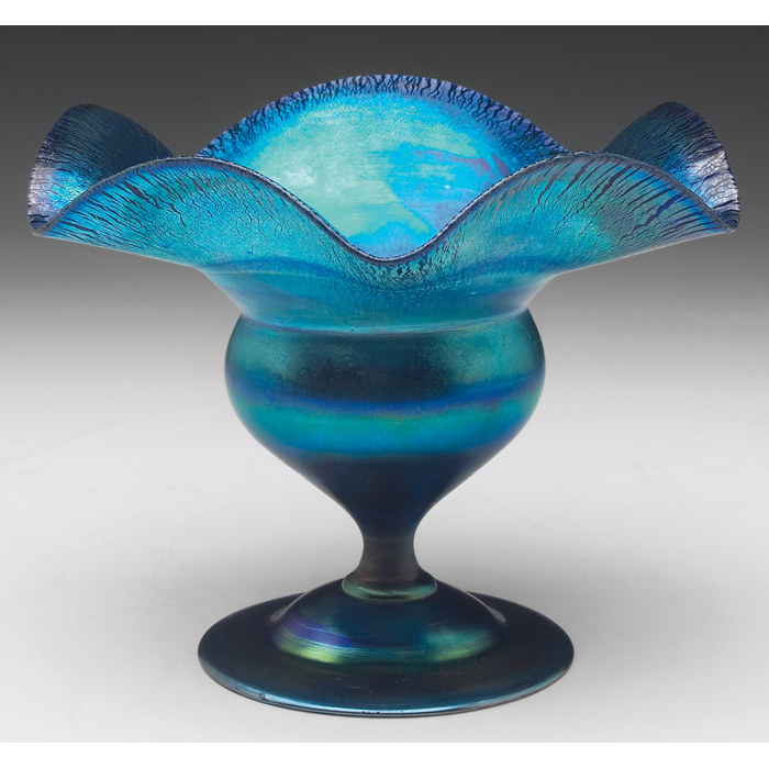 Appraisal: L C Tiffany Favrile vase flaring ruffled top in blue