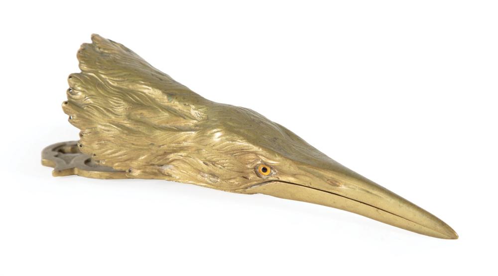 Appraisal: Continental Bronze Raven Head Wall-Mounted Paper Holder th c glass