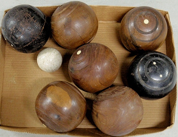 Appraisal: - Set of carved British lawn bowling balls approx dia