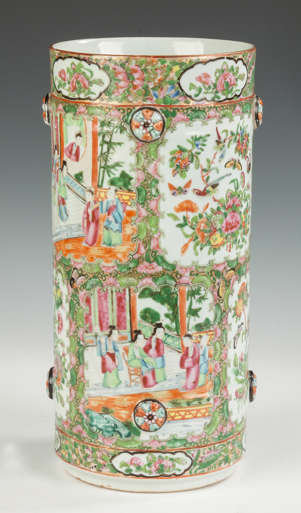 Appraisal: Unusual Chinese Export Famille Rose Cylinder Vase th century Hand