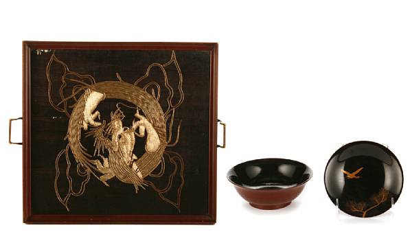 Appraisal: A group of four Japanese lacquered bowls and covers decorated