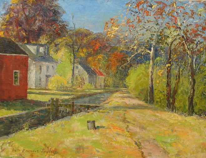 Appraisal: Delaware canal landscape oil on canvas x SLL Wm Francis