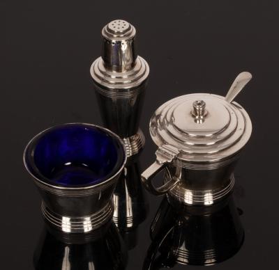 Appraisal: An Art Deco three-piece silver cruet set Mappin Webb Sheffield