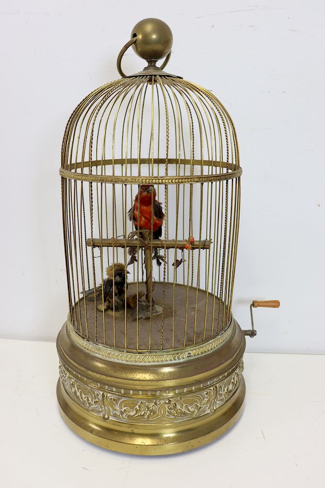 Appraisal: th Century French Gilt Metal Bird Cage Automaton In working