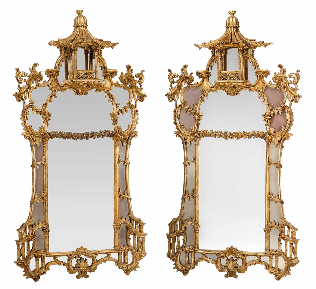 Appraisal: Pair of George III style giltwood and gesso mirrors The