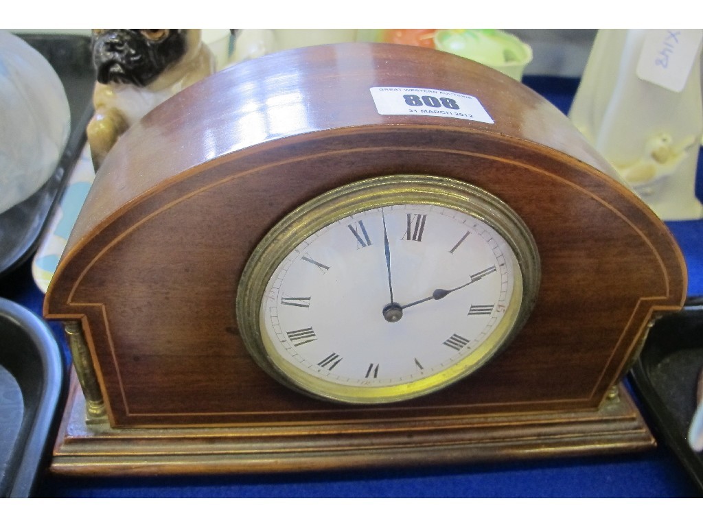 Appraisal: Edwardian string inlaid mantle clock