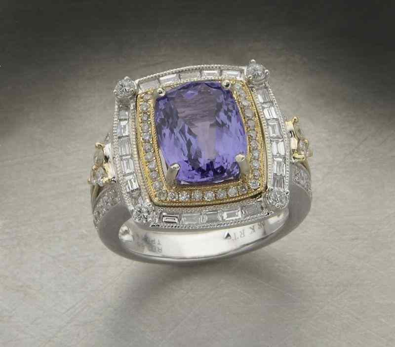 Appraisal: K gold diamond and tanzanite dinner ringhaving a central rectangular