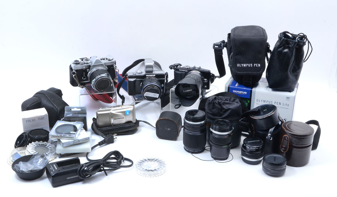 Appraisal: COLLECTION OF OLYMPUS CAMERAS LENSES An assembled collection to include