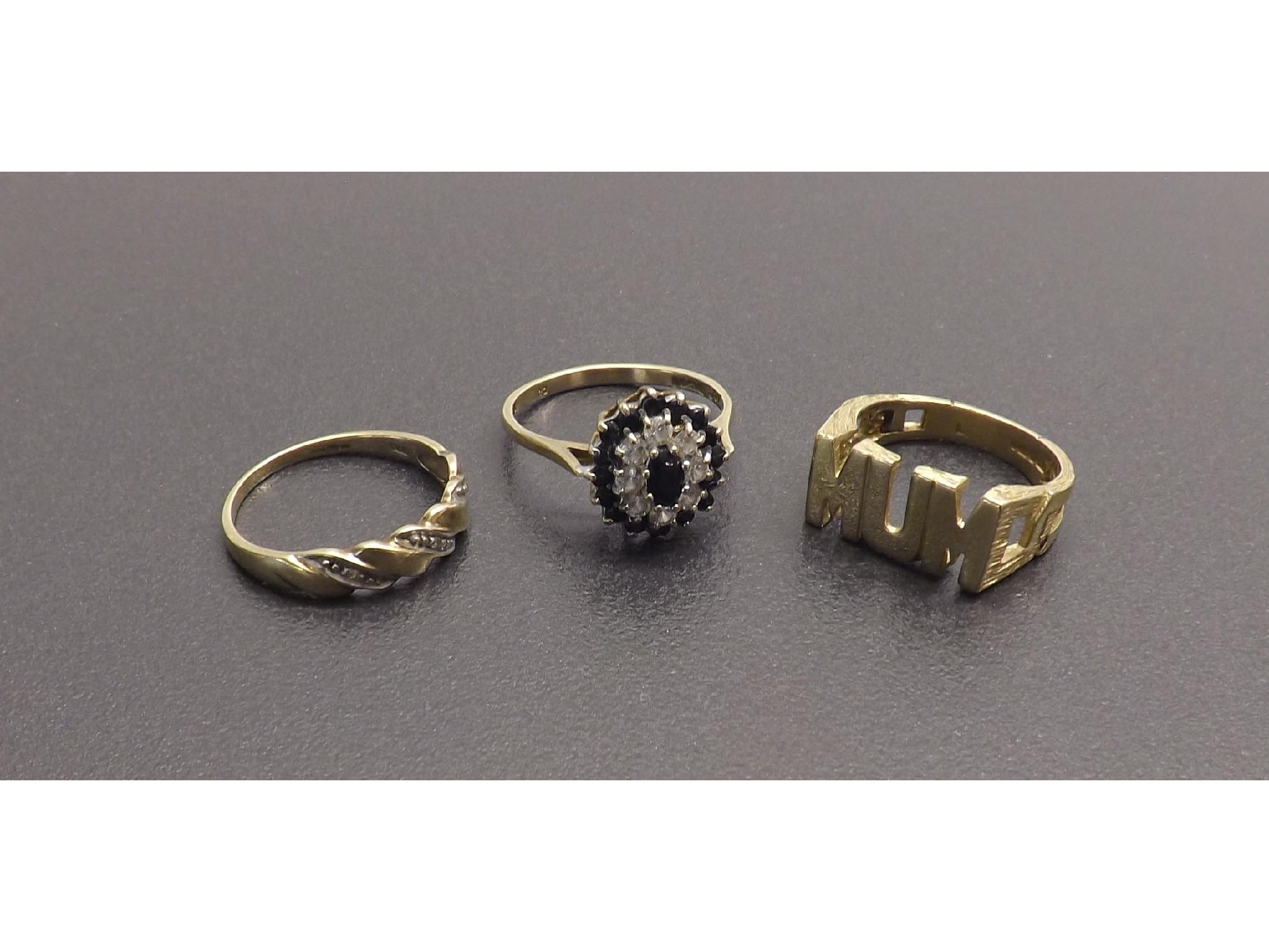 Appraisal: ct 'Mum' ring ct cluster ring and another gm