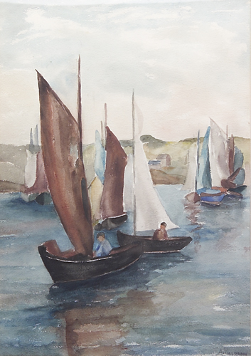 Appraisal: Anne A Waldron American th c sailboats watercolor on paper