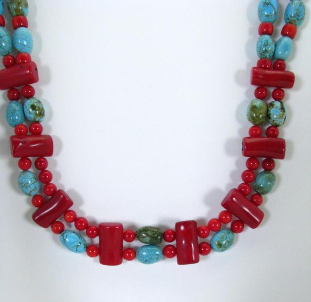 Appraisal: Turquoise and Coral Double Strand Necklace with turquoise beads nuggets