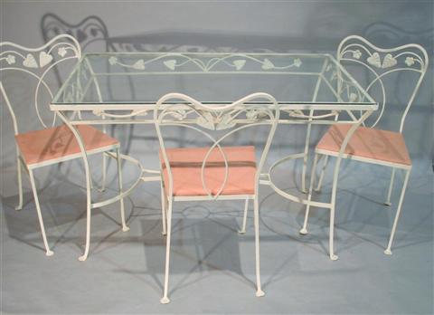 Appraisal: WHITE METAL GARDEN TABLE AND FOUR CHAIRS