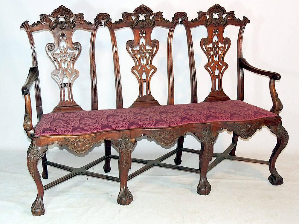 Appraisal: English Mahogany Triple Chair- Back Settee th century Chippendale style