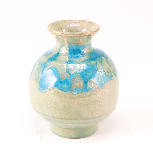 Appraisal: PEWABIC Bulbous vase with a crackled blue glaze dripping over