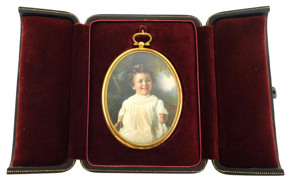 Appraisal: MINIATURE Portrait of smiling toddler signed Williams oval support locket