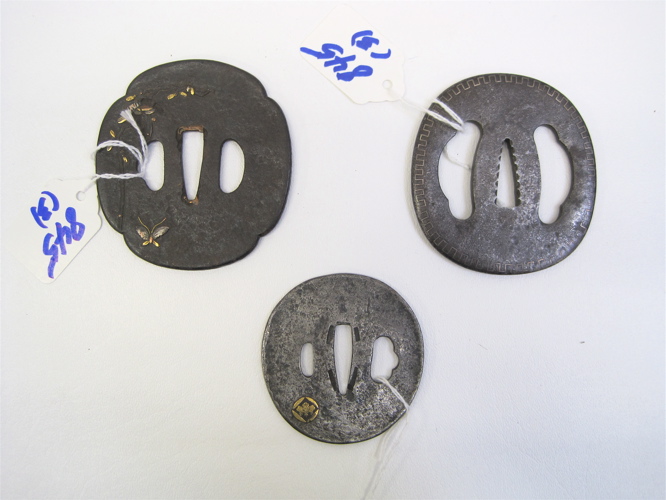 Appraisal: THREE COLLECTIBLE MEIJI PERIOD JAPANESE SAMURAI SWORD TSUBA hand forged