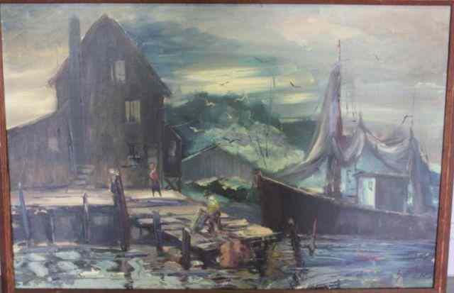 Appraisal: SOBOSSEK Stanley Oil on Canvas Harbor Scene Stanley Sobossek American